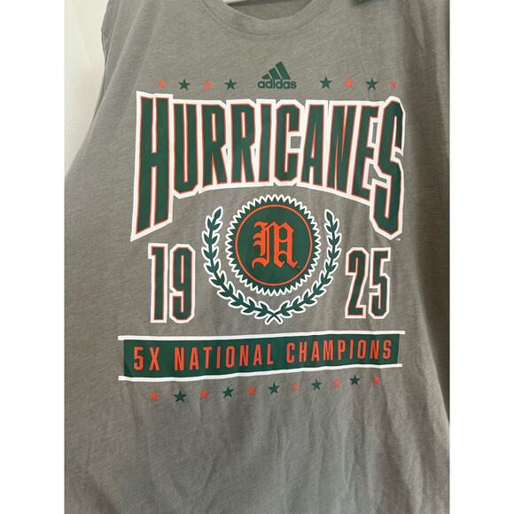 adidas Heathered Charcoal Miami Hurricanes 5X National Champs Tri-Blend Sz XL - Picture 2 of 8